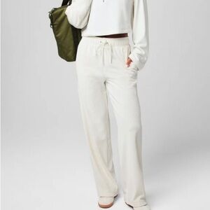 Fabletics NWT Plush Rib Wide Leg Pants in White Cream size XL Matching Set